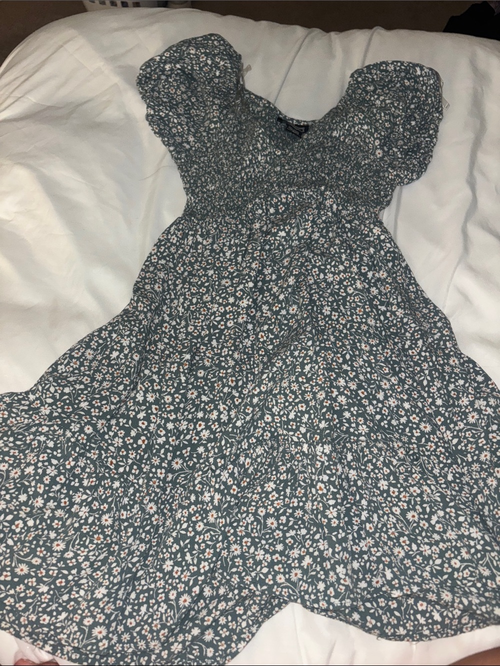 Angie Teal Floral Smocked Mini Dress